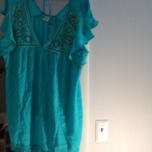 Women's Turquoise Ruffle Sleeve Top 1x